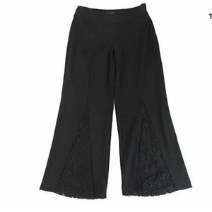 INC Womens Dressy Lace Inset Wide Leg Pants Black
